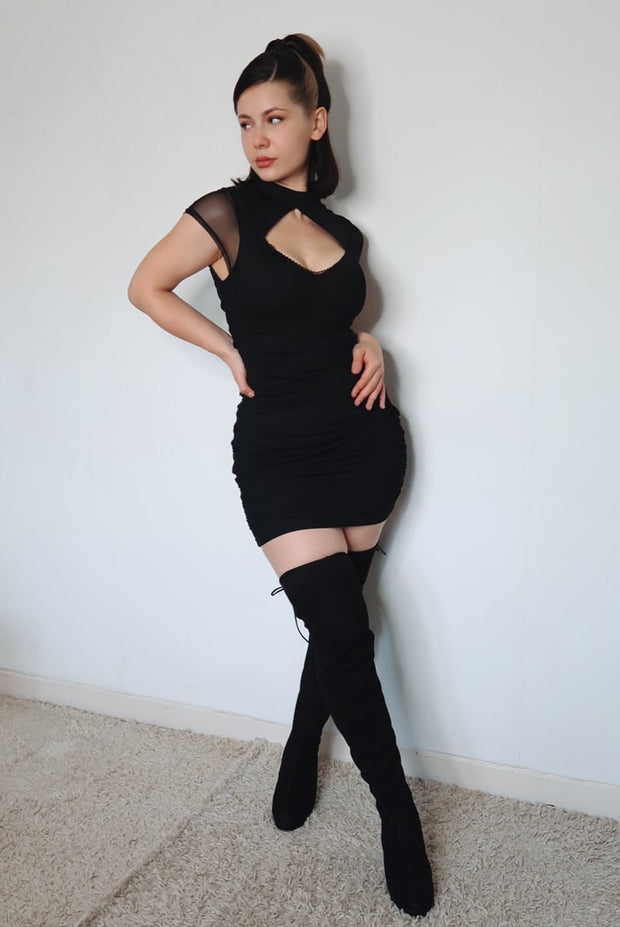 Selene - Ruched Mini Dress in Black