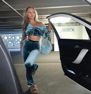 The Real Teal - Velour Flared Tracksuit Bottoms