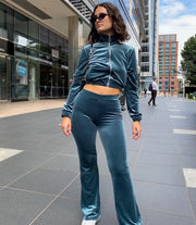 The Real Teal - Velour Flared Tracksuit Bottoms